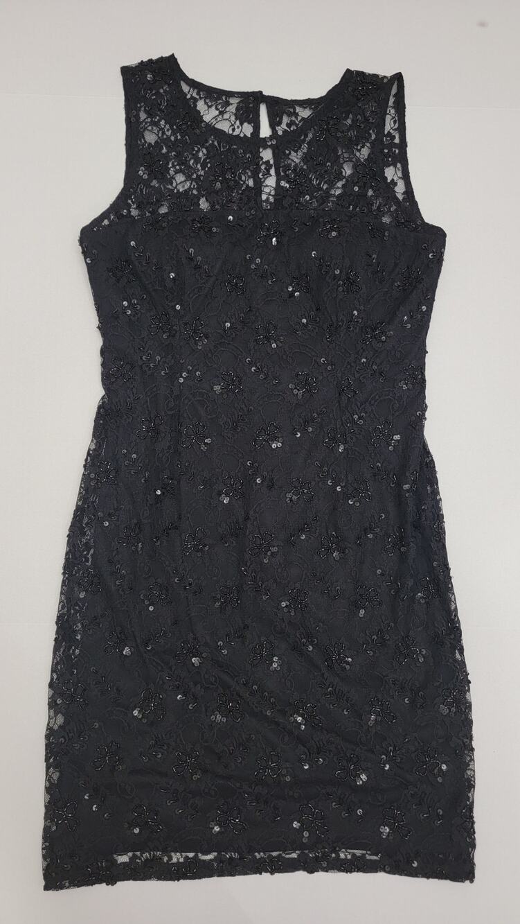 Simply Liliana Black Lace Sequin Cocktail Dress Size 8 LBD Shimmer Party Holiday